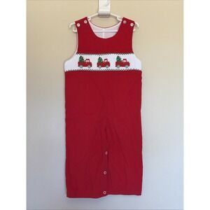 Stitchy Fish Boutique Holiday Red Corduroy Smocked Christmas Tree Truck Romper